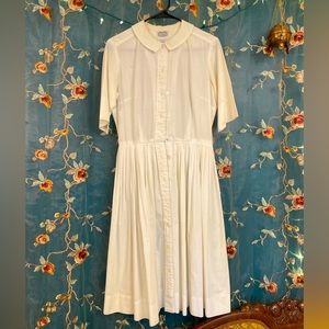 1960’s Beautiful, Vintage 3/4 Sleeve White Button Down Flare Dress-has damage